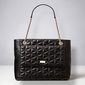 Kate Spade Willis Emery Black Quilted Chain Tote Bag With Large Front Pocket
